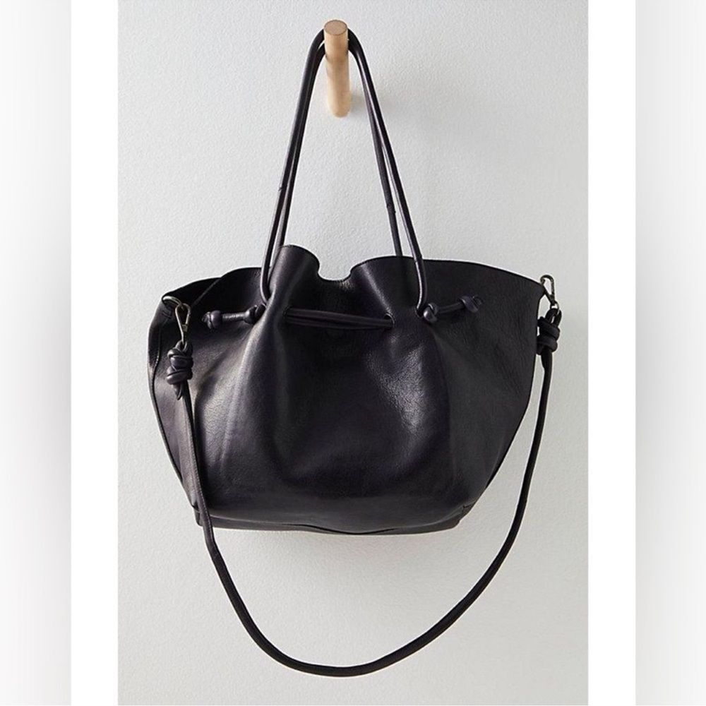Free People Black Leather Drawstring Head Over Heels Tote - Picture 1 of 6